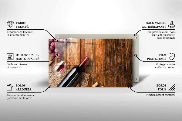 Skärbräda i härdat glas En flaska rött vin