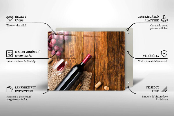 Skärbräda i härdat glas En flaska rött vin