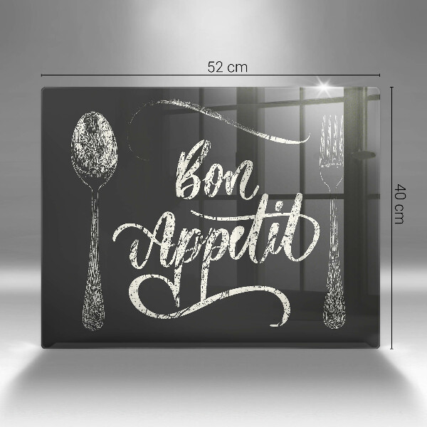 Skärbräda i härdat glas Inskriptionen Bon Appetit