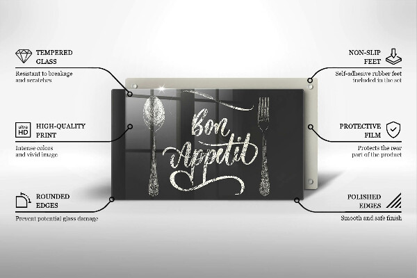 Skärbräda i härdat glas Inskriptionen Bon Appetit