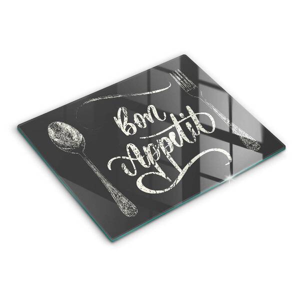 Skärbräda i härdat glas Inskriptionen Bon Appetit