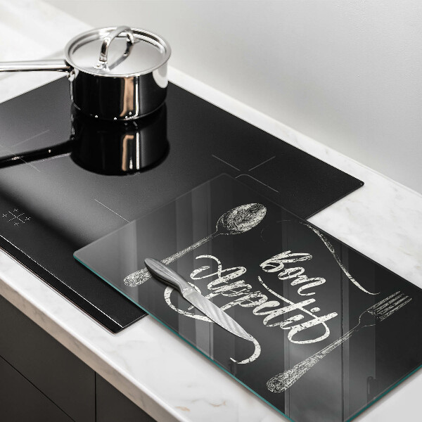 Skärbräda i härdat glas Inskriptionen Bon Appetit