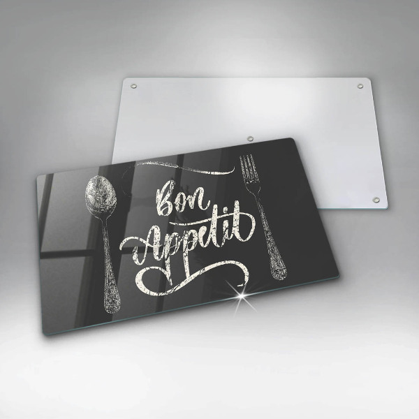 Skärbräda i härdat glas Inskriptionen Bon Appetit