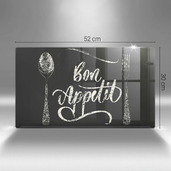 Skärbräda i härdat glas Inskriptionen Bon Appetit