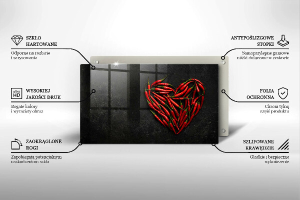Skärbräda i härdat glas Chilipeppar hjärta