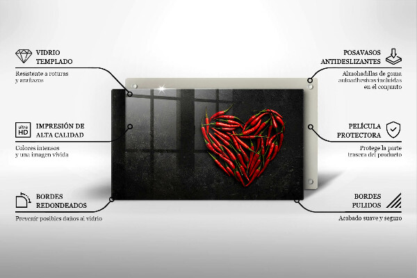 Skärbräda i härdat glas Chilipeppar hjärta