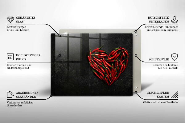 Skärbräda i härdat glas Chilipeppar hjärta