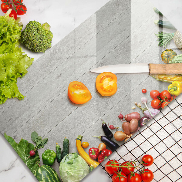 Skärbräda i härdat glas Grönsaker på brädor