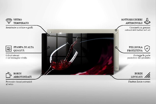 Skärbräda i härdat glas Ett glas rött vin