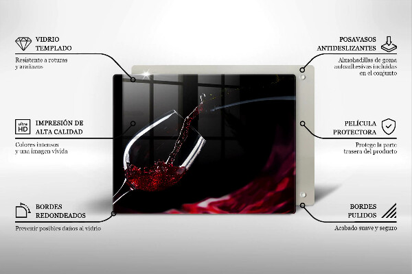 Skärbräda i härdat glas Ett glas rött vin