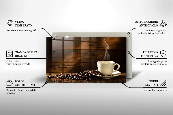 Skärbräda i härdat glas Kaffekopp trä