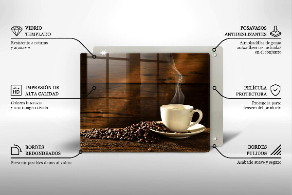 Skärbräda i härdat glas Kaffekopp trä