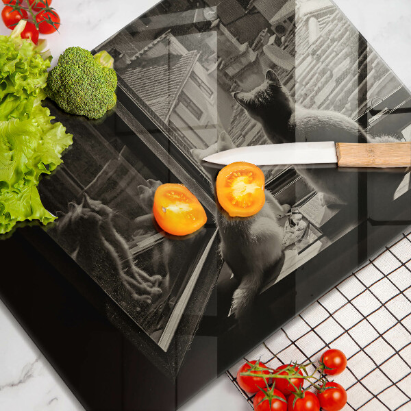 Skärbräda i härdat glas Katter stad och fönster