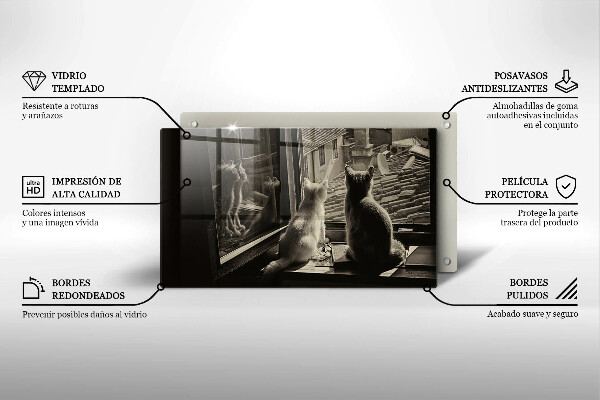 Skärbräda i härdat glas Katter stad och fönster