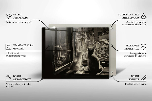 Skärbräda i härdat glas Katter stad och fönster