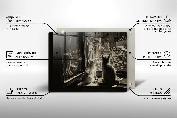 Skärbräda i härdat glas Katter stad och fönster