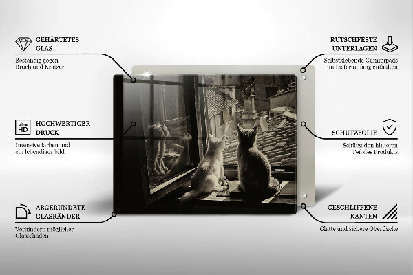 Skärbräda i härdat glas Katter stad och fönster