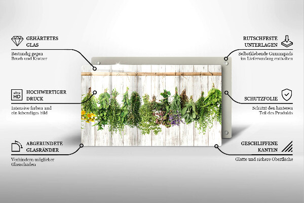 Skärbräda i härdat glas Torkade örter och växter