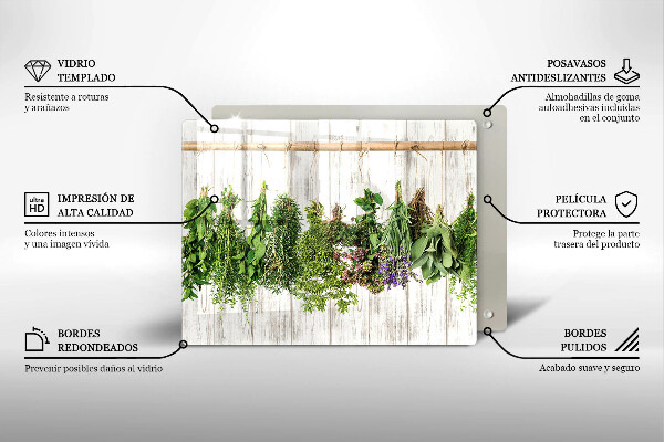 Skärbräda i härdat glas Torkade örter och växter