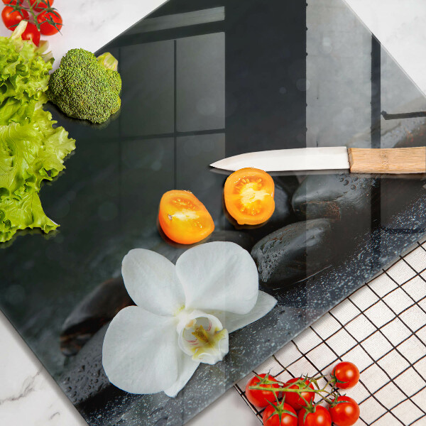 Skärbräda i härdat glas Vita blomma zen stenar