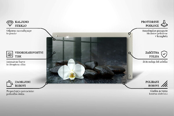 Skärbräda i härdat glas Vita blomma zen stenar