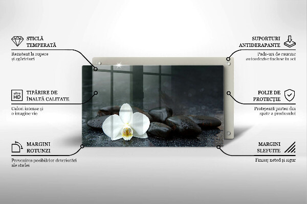 Skärbräda i härdat glas Vita blomma zen stenar