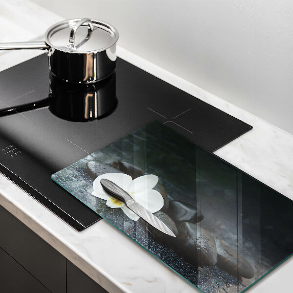 Skärbräda i härdat glas Vita blomma zen stenar