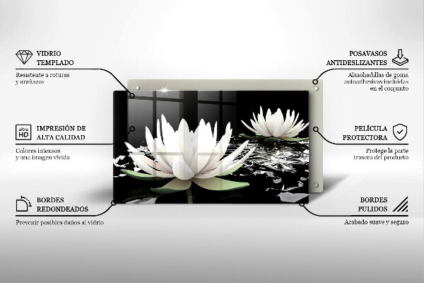 Skärbräda i härdat glas Vita liljor på vattnet