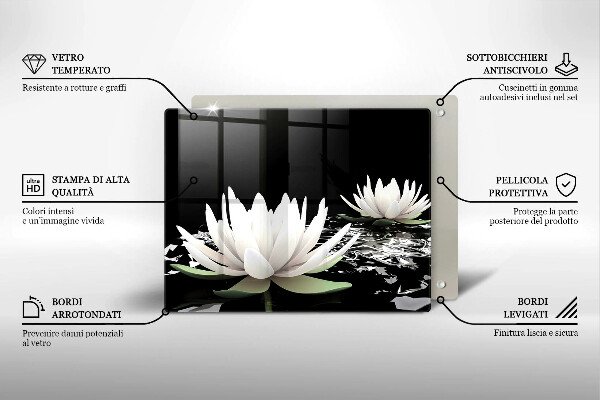 Skärbräda i härdat glas Vita liljor på vattnet