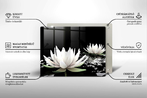 Skärbräda i härdat glas Vita liljor på vattnet