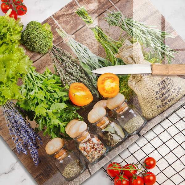 Skärbräda i härdat glas Örter Kryddor och trä