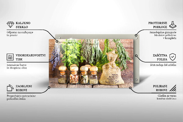 Skärbräda i härdat glas Örter Kryddor och trä