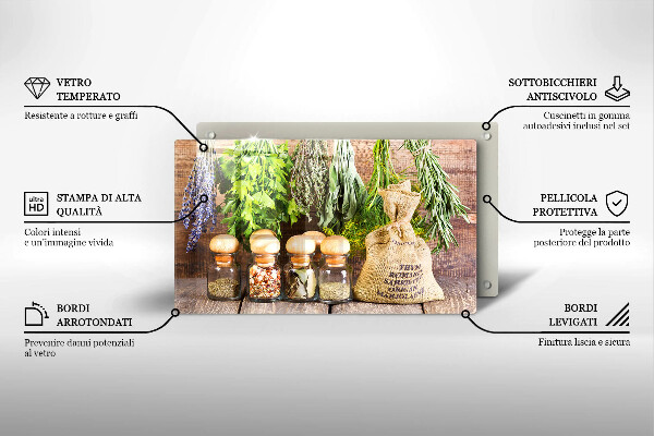 Skärbräda i härdat glas Örter Kryddor och trä