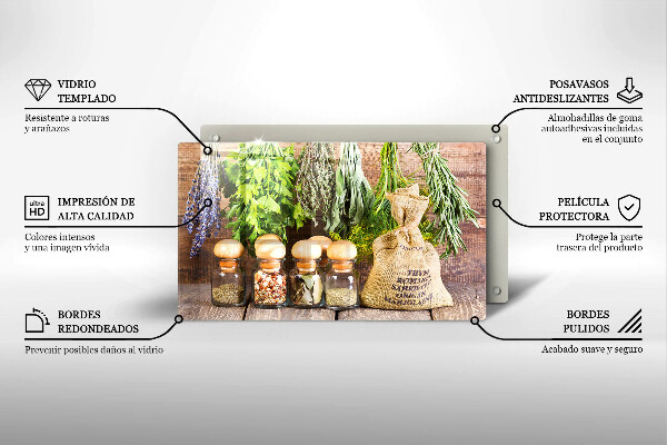 Skärbräda i härdat glas Örter Kryddor och trä