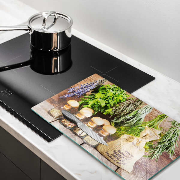 Skärbräda i härdat glas Örter Kryddor och trä