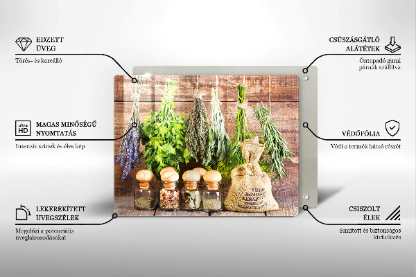 Skärbräda i härdat glas Örter Kryddor och trä