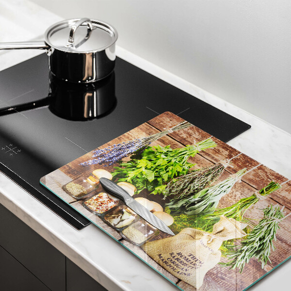 Skärbräda i härdat glas Örter Kryddor och trä