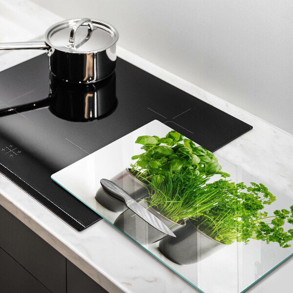 Skärbräda i härdat glas Krukor med örter