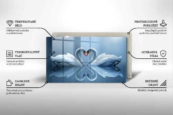 Skärbräda i härdat glas Två svanar hjärta