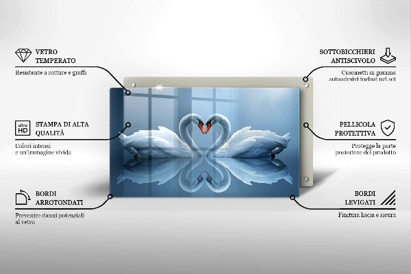 Skärbräda i härdat glas Två svanar hjärta