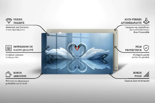 Skärbräda i härdat glas Två svanar hjärta