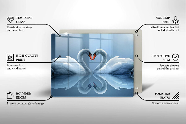 Skärbräda i härdat glas Två svanar hjärta