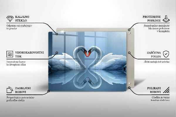 Skärbräda i härdat glas Två svanar hjärta