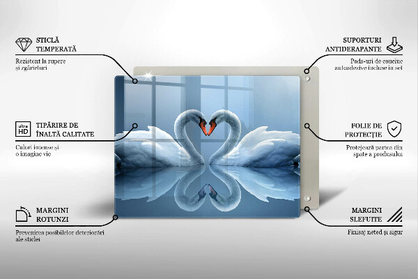 Skärbräda i härdat glas Två svanar hjärta