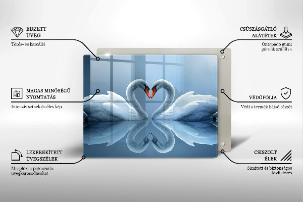 Skärbräda i härdat glas Två svanar hjärta