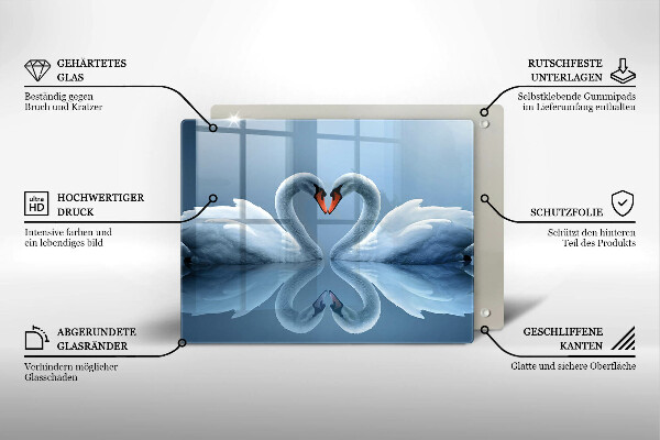 Skärbräda i härdat glas Två svanar hjärta