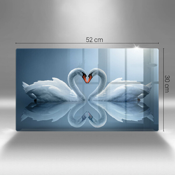 Skärbräda i härdat glas Två svanar hjärta