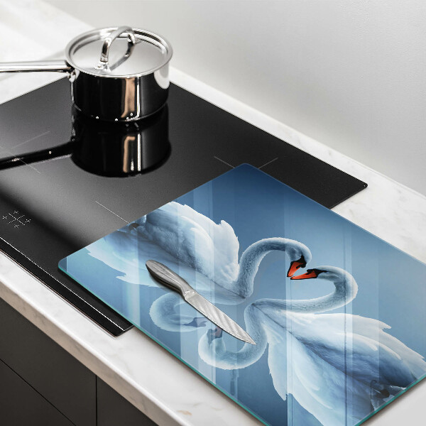 Skärbräda i härdat glas Två svanar hjärta