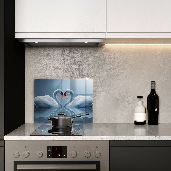 Skärbräda i härdat glas Två svanar hjärta