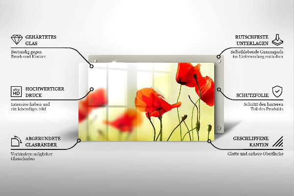 Skärbräda i härdat glas Röda vallmoblommor